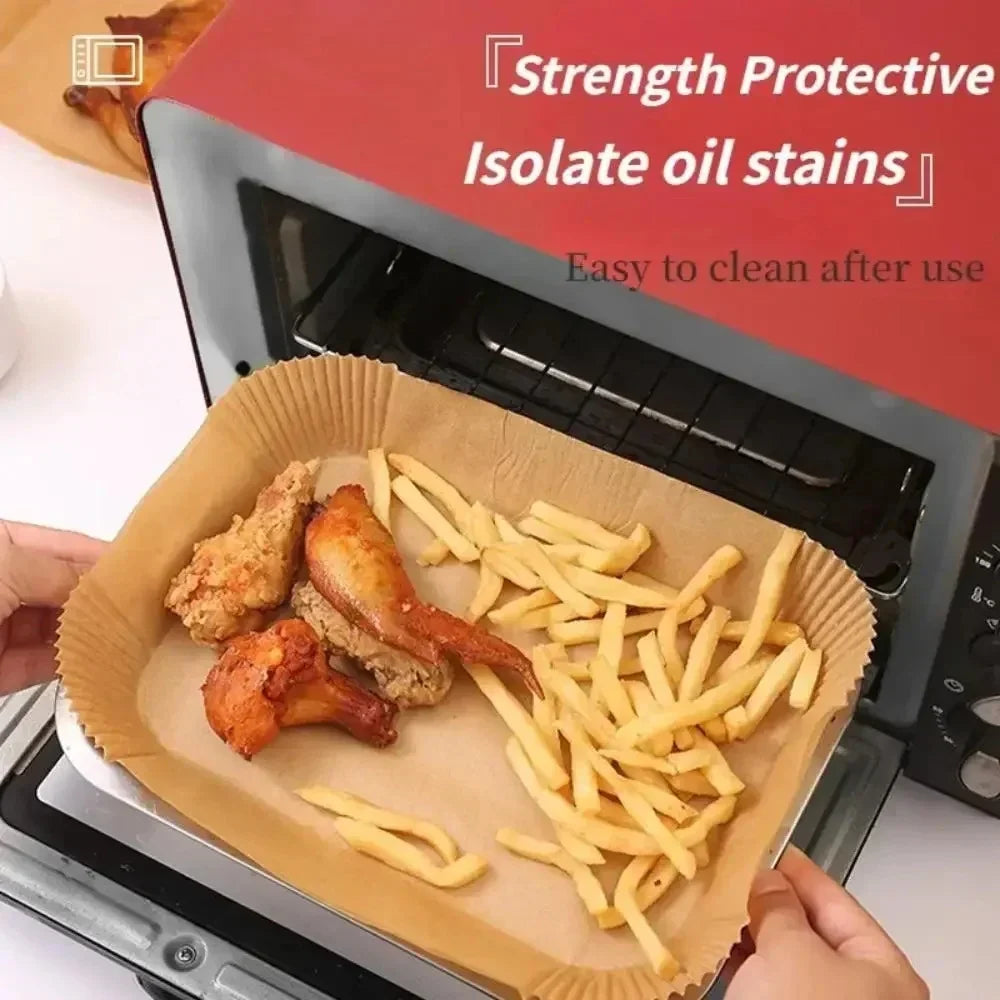 Disposable Air Fryer Paper 50/100pcs Rectangle Kitchen Baking Airfryer Mat Oilproof Micro-wave Barbecue Baking Paper Accessories