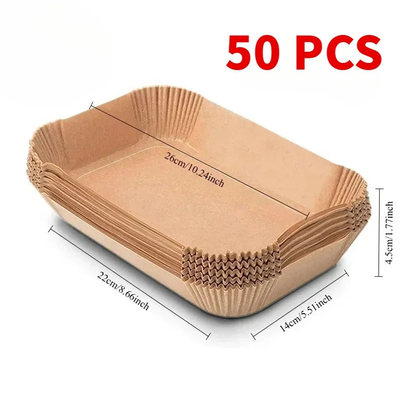Disposable Air Fryer Paper 50/100pcs Rectangle Kitchen Baking Airfryer Mat Oilproof Micro-wave Barbecue Baking Paper Accessories