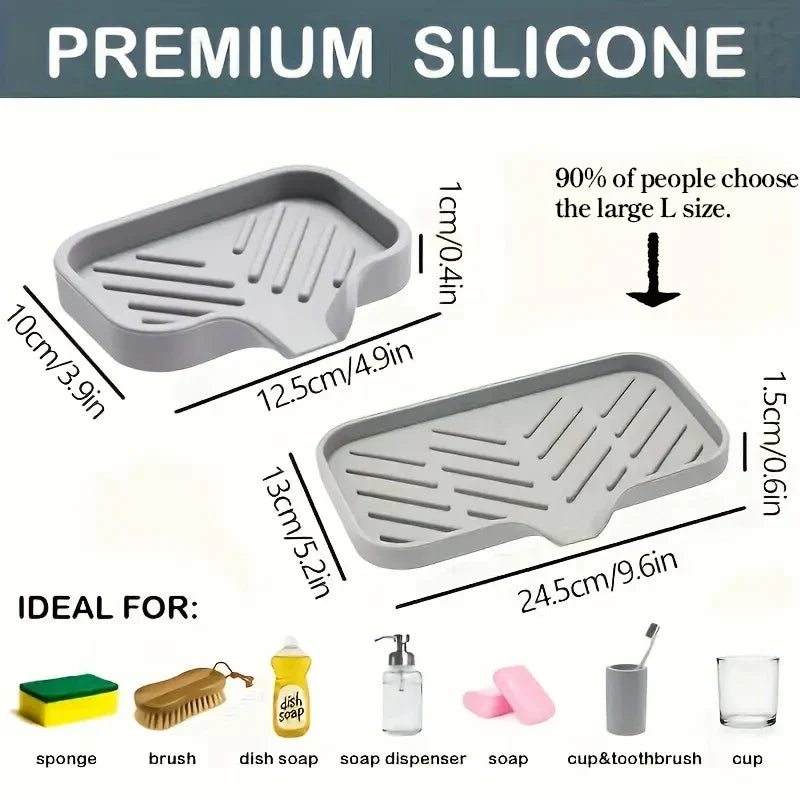 Silicone Faucet Mat Kitchen Sink Tray Soap Dispenser Sponge Drain Pad Sink SplashDrying Mat Countertop Storage Tray SoapTray